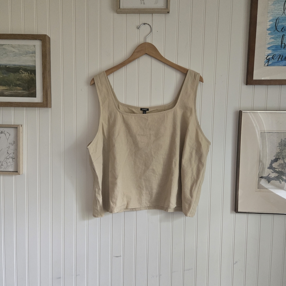 Express Nwt Beige Linen Sleeveless Women's Boxy Tank Top